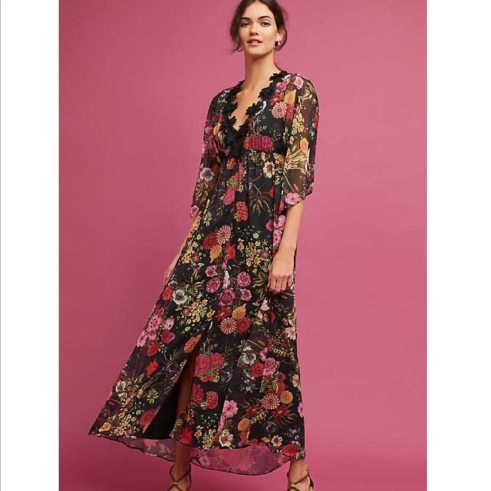 Farm Rio Black Motif Floral Sheer Maxi